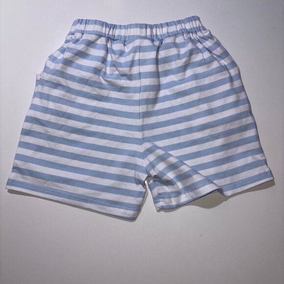 Shrimp and Grits Kids Pima Cotton Blue White Stripe Shorts with Pockets size 7 - Picture 4 of 4